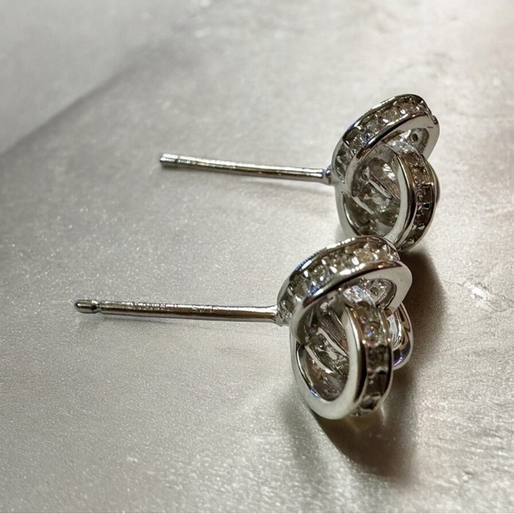 Sterling Silver CZ Love Knot Post Earrings - Picture 3 of 8